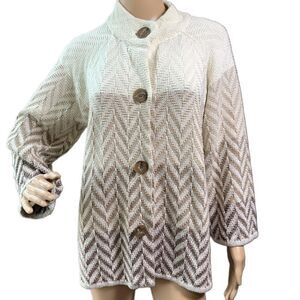 JM Collection Gray Brown Chevron Button Open Front Cardigan Sz 2X Work Academia